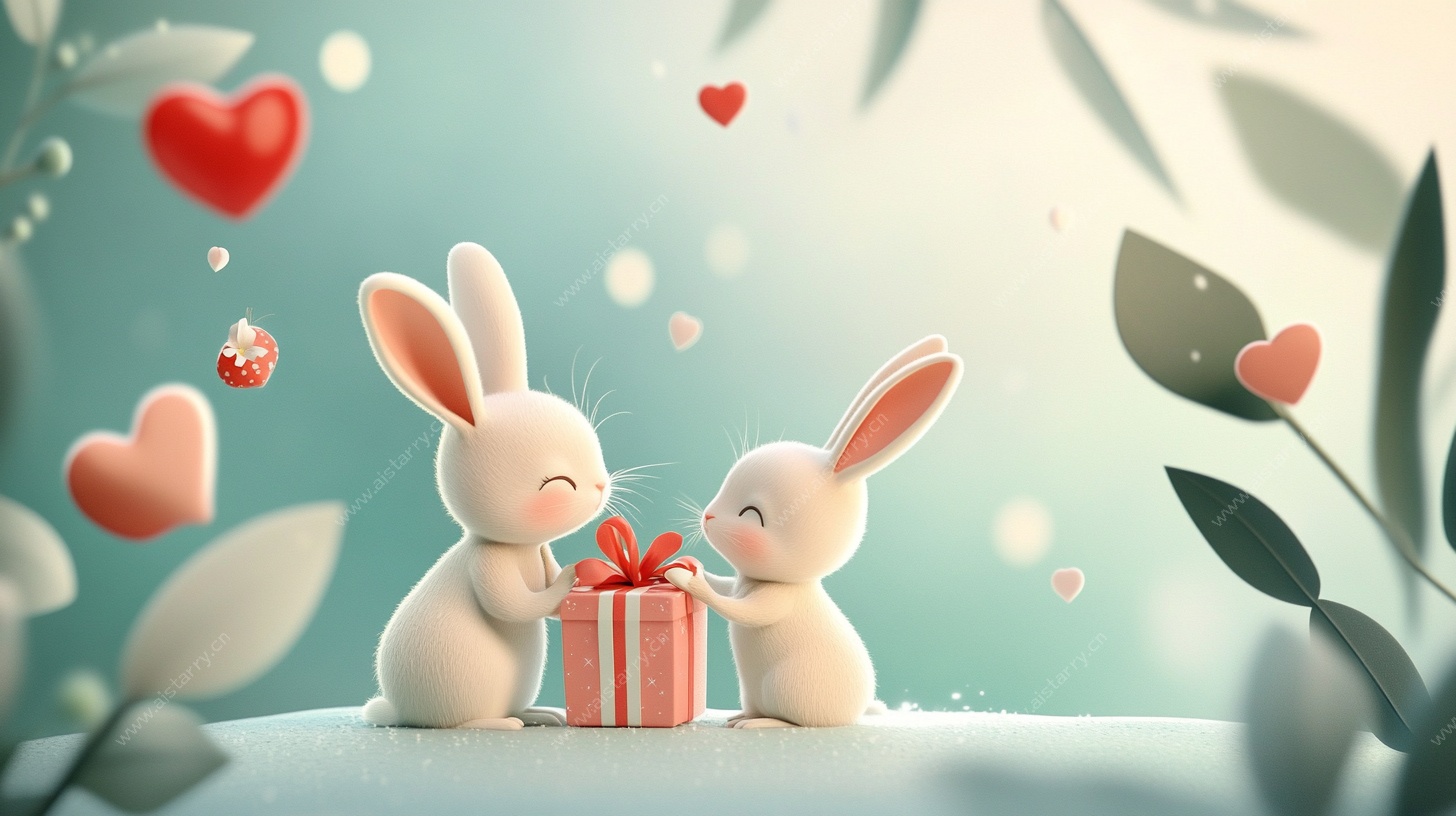 可爱兔子互赠礼物插画