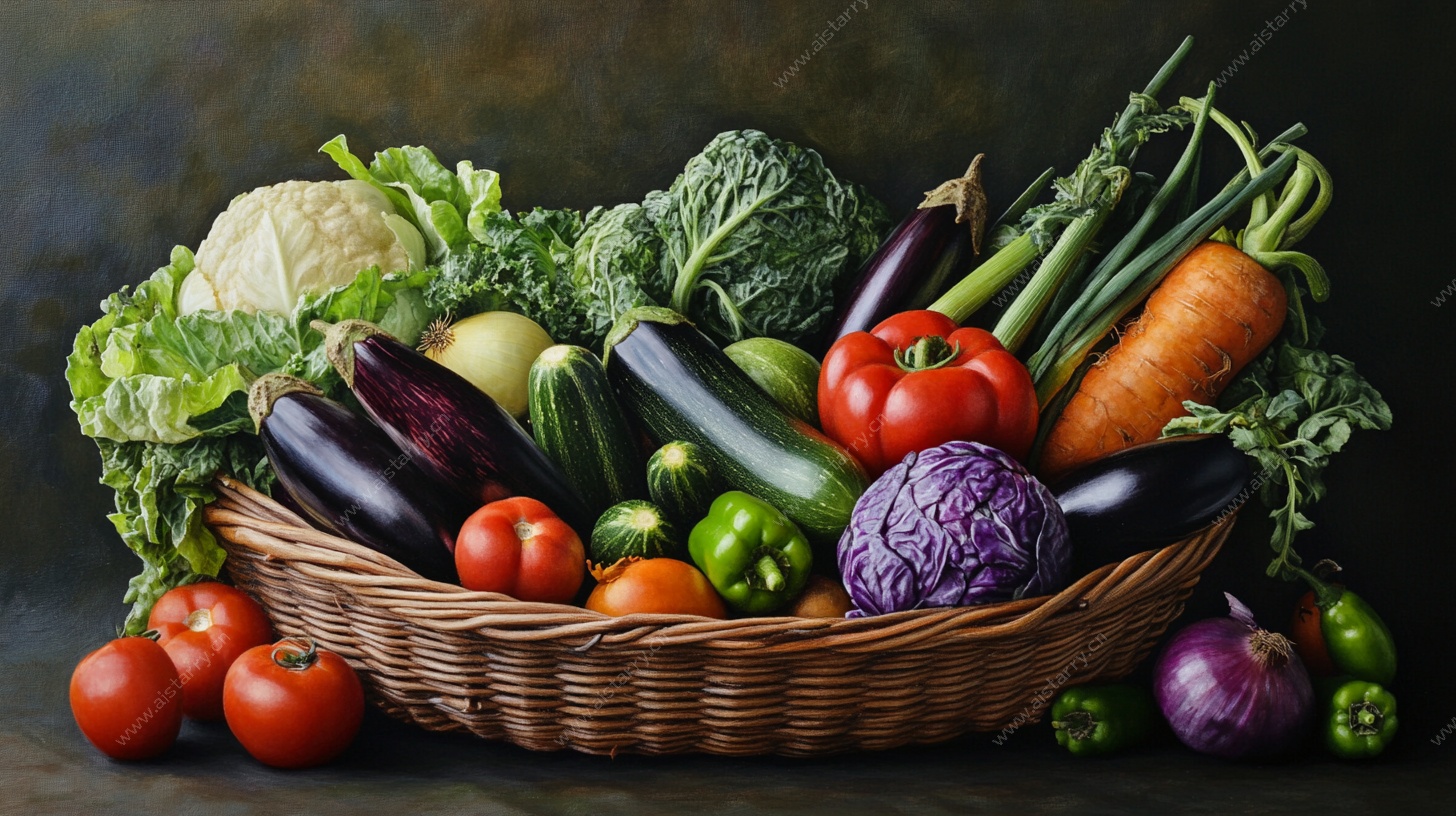 篮子里的多彩新鲜蔬菜