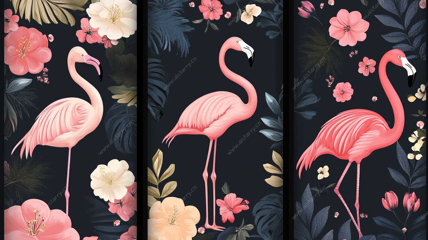 火烈鸟花卉图案背景图
