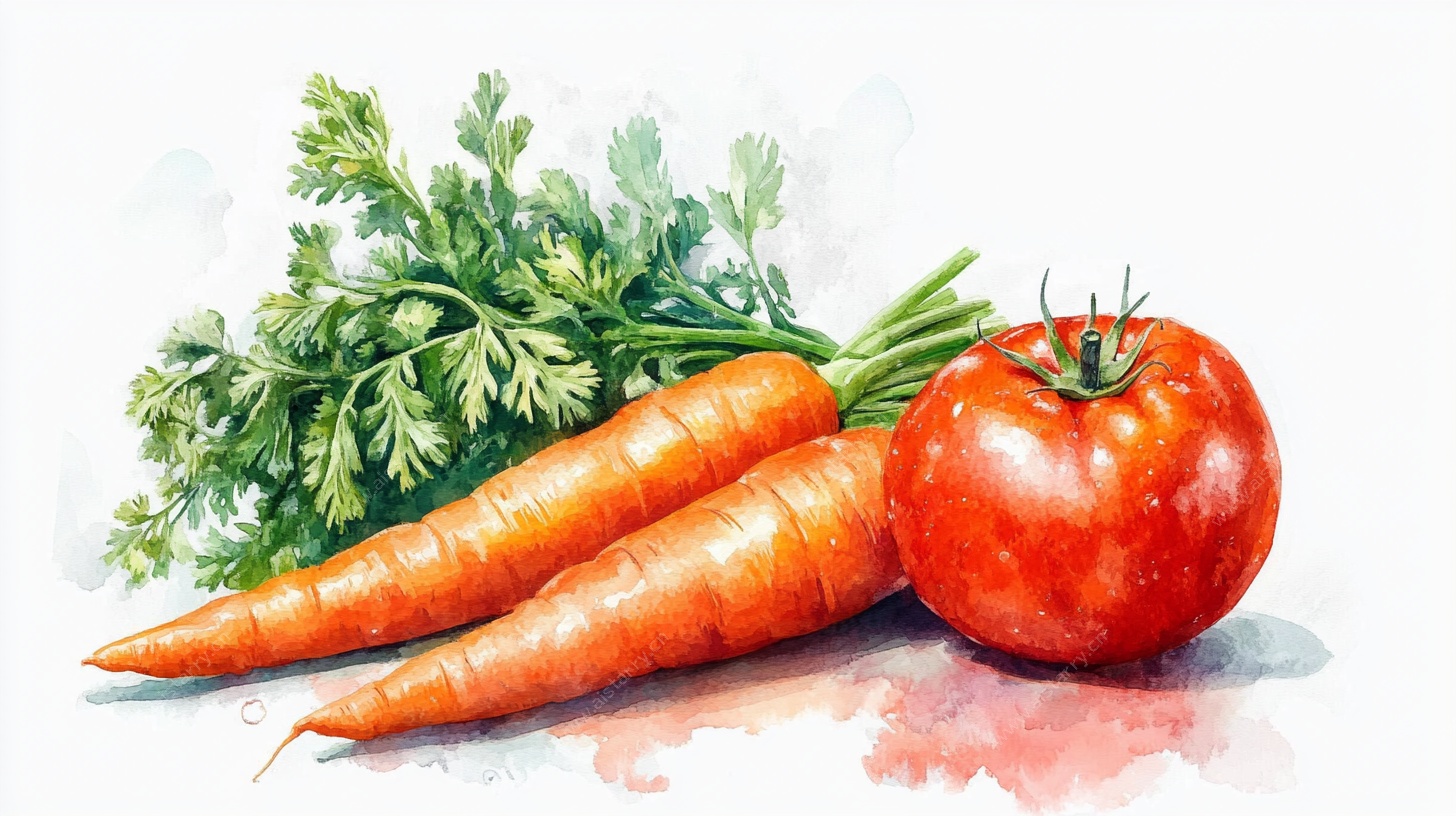 水彩绘胡萝卜与番茄