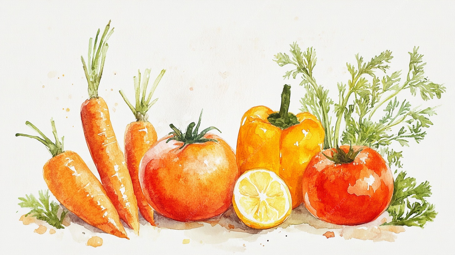 水彩绘新鲜蔬果组合
