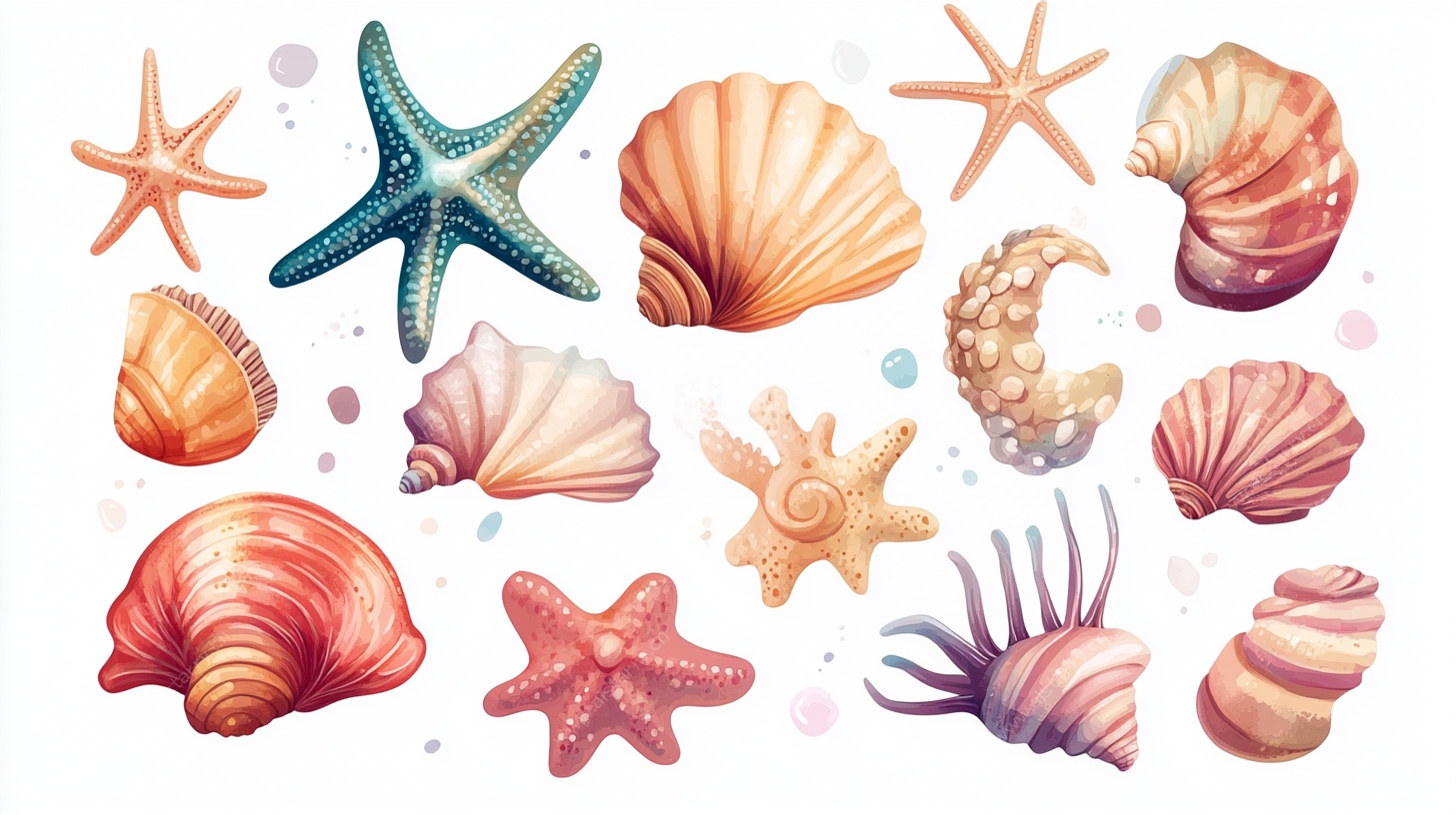 海洋贝壳与海星插画集