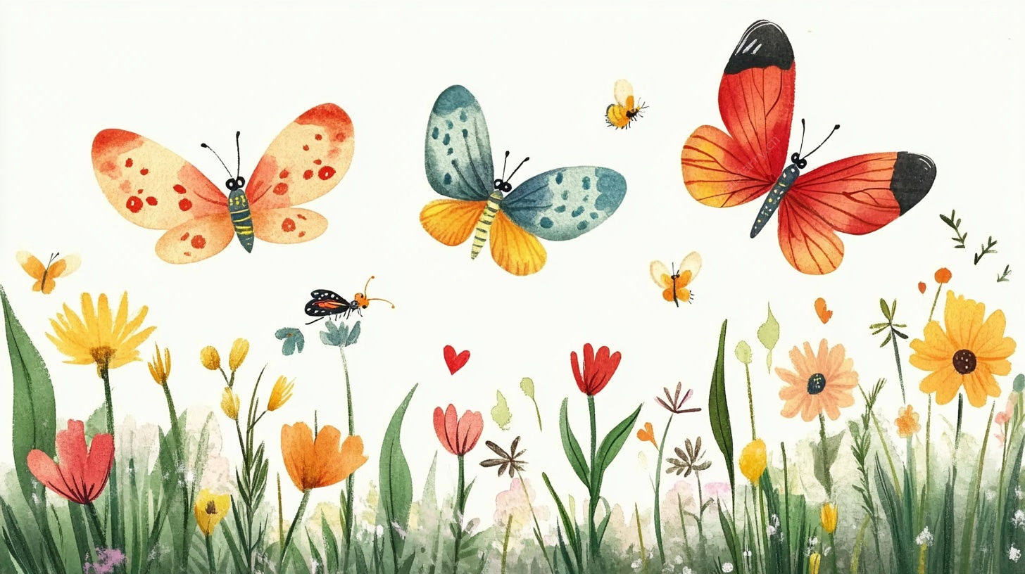 花丛中飞舞的多彩蝴蝶