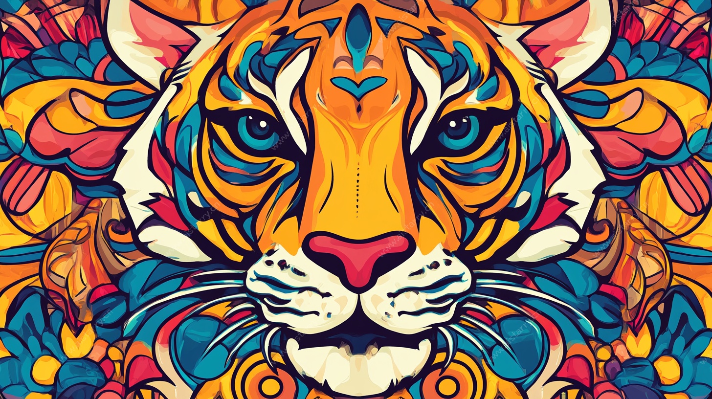 斑斓虎面 绚丽艺术插画