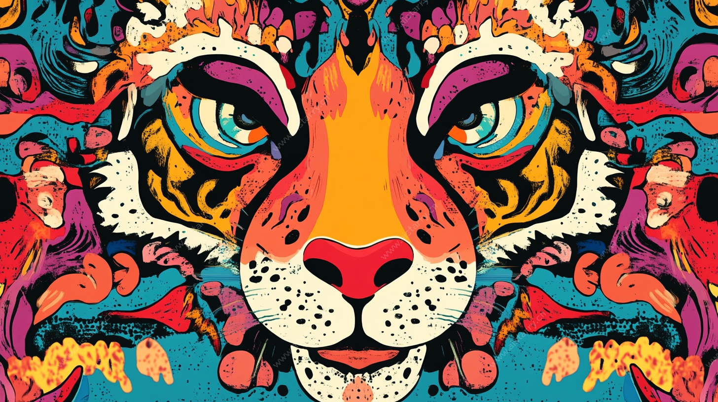 斑斓虎面奇幻插画