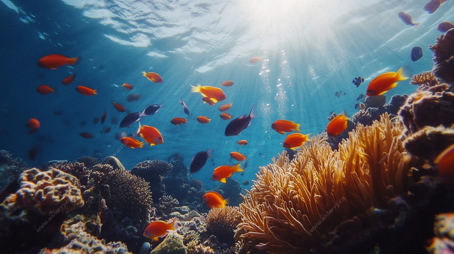 海底鱼群与珊瑚美景