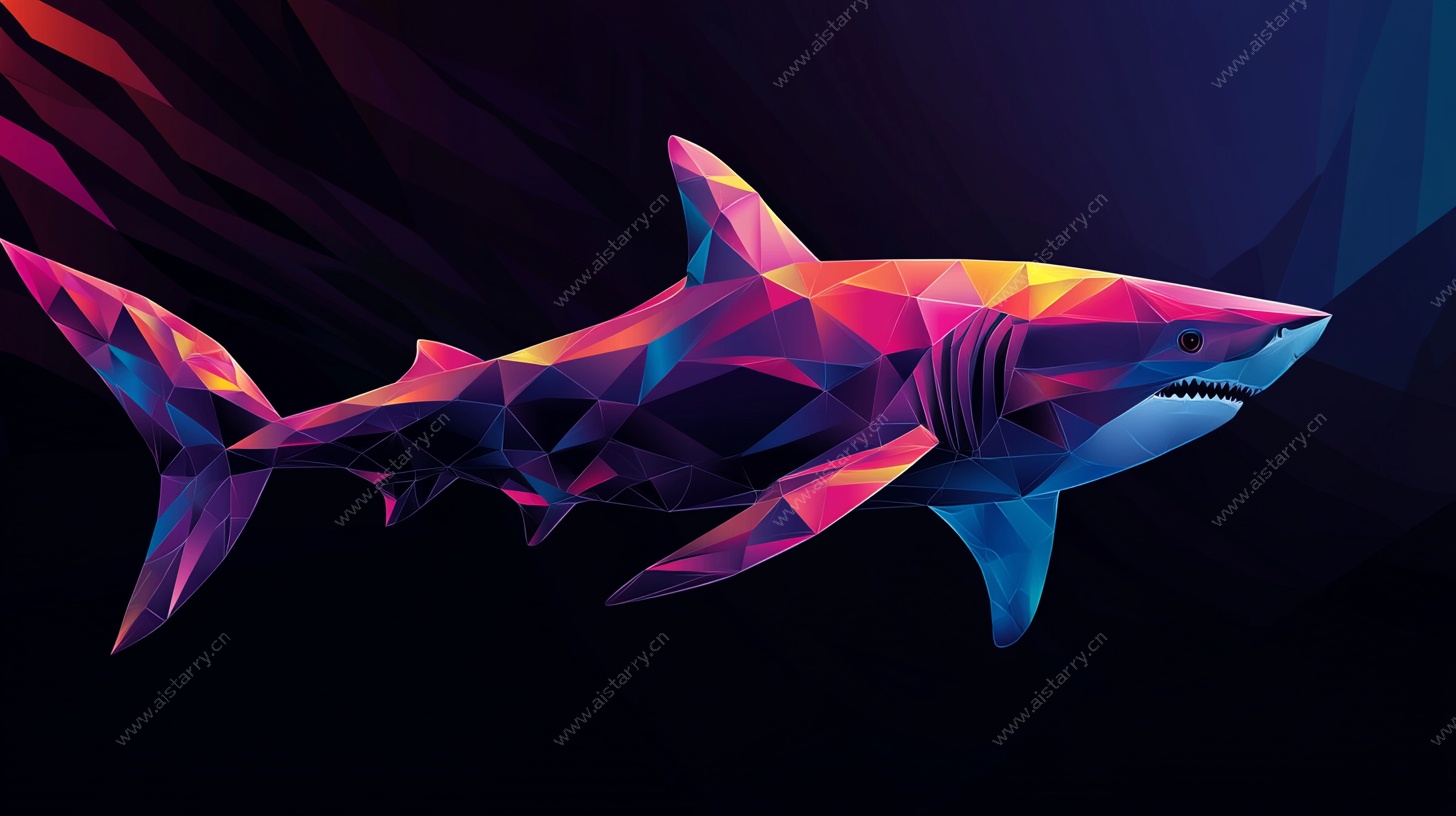 炫彩低多边形鲨鱼插画
