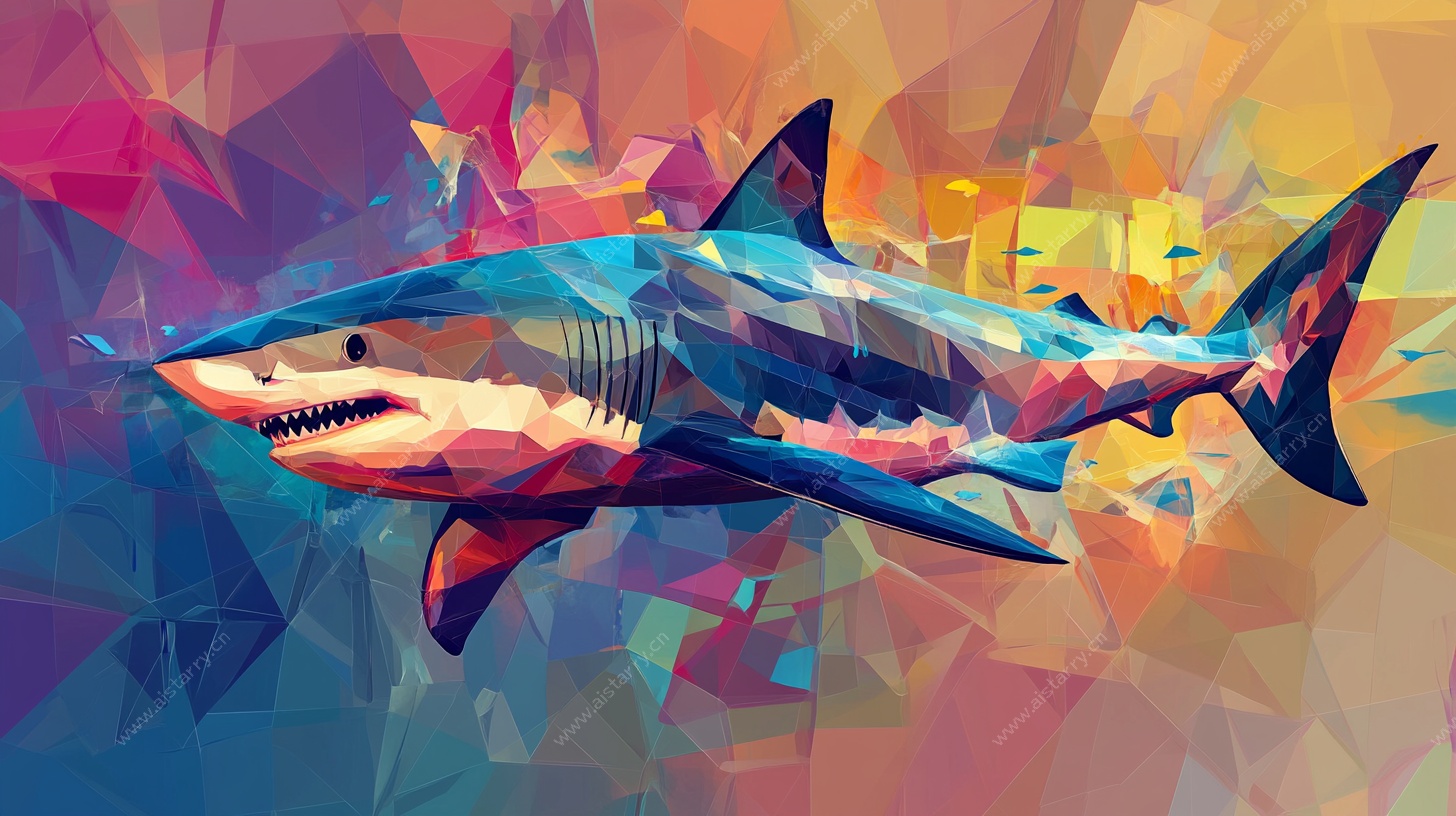 彩色几何风鲨鱼插画