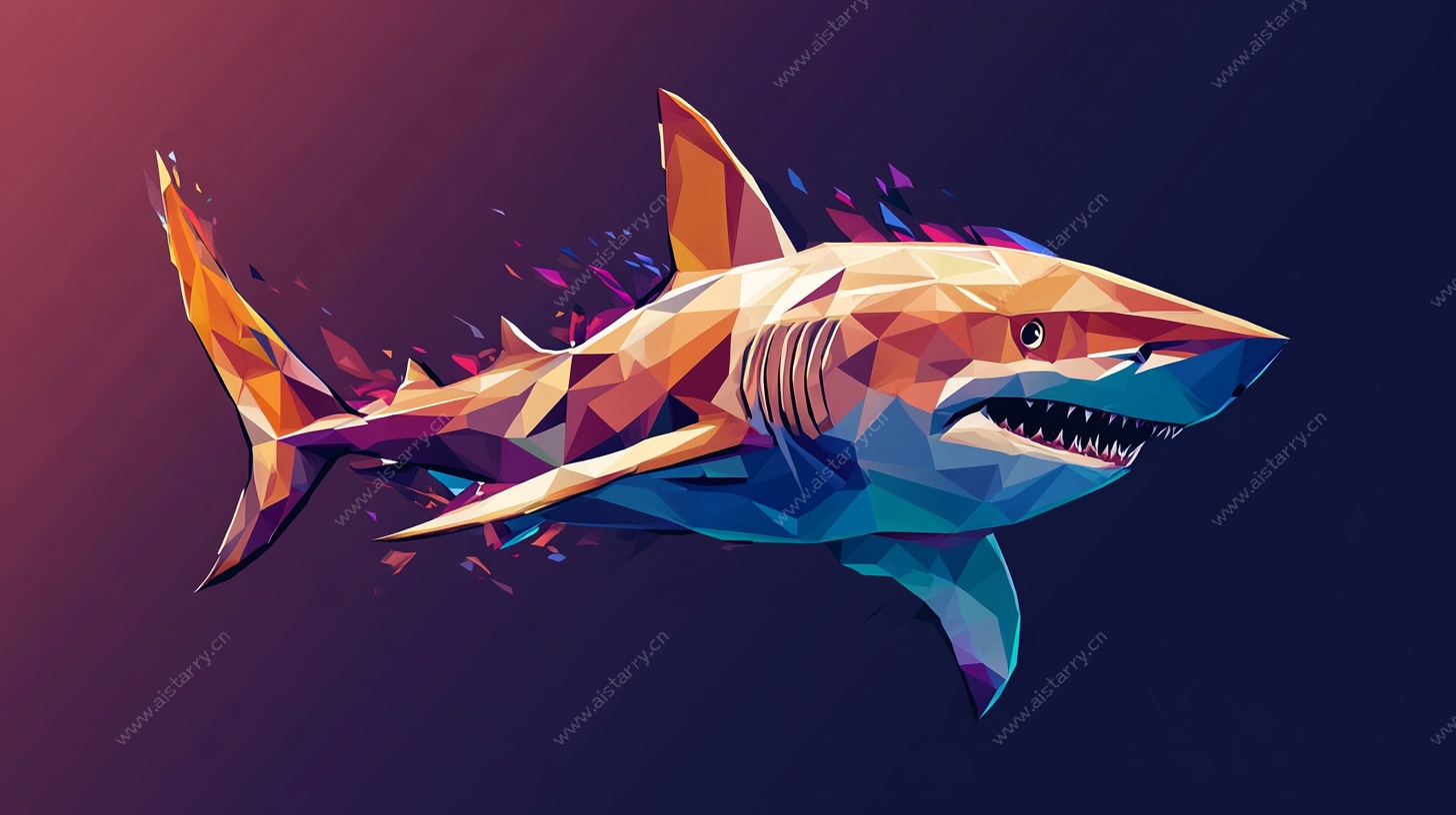 炫彩几何风格鲨鱼插画