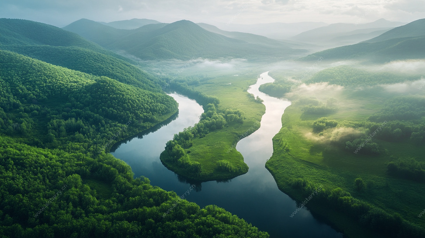 青山绿水间蜿蜒河流美景
