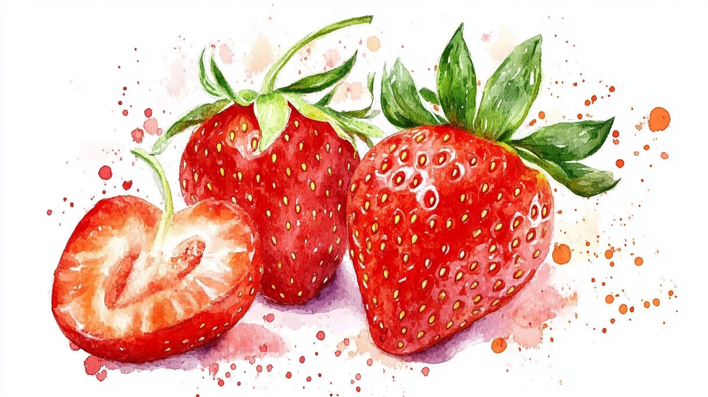 水彩草莓静物画