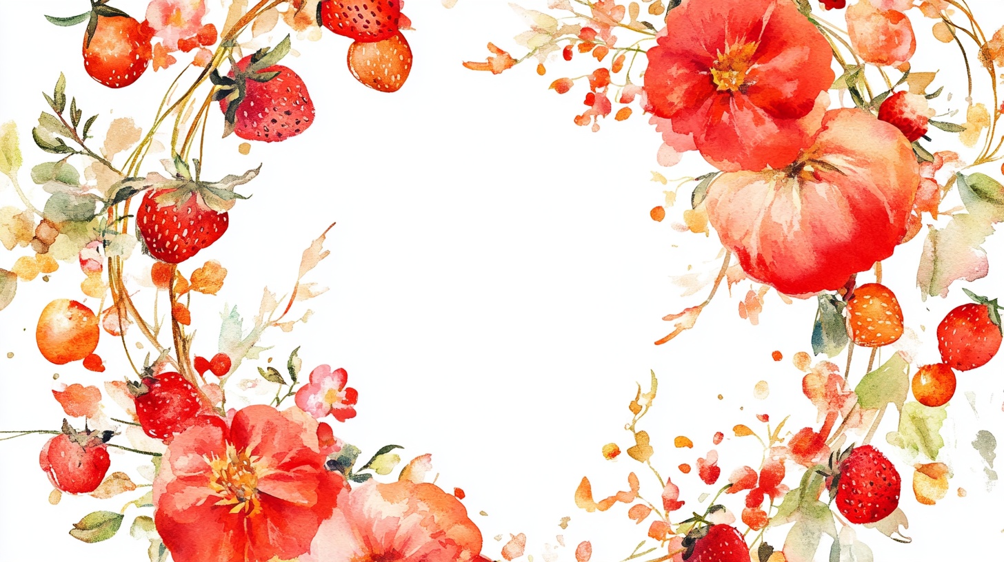 红果花卉水彩装饰画