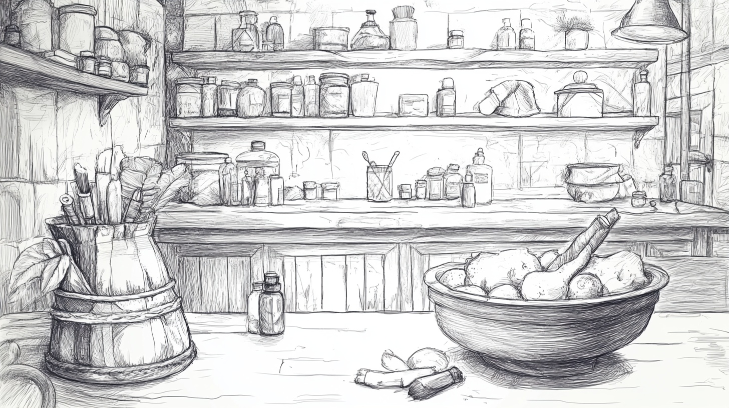 手绘风厨房静物场景