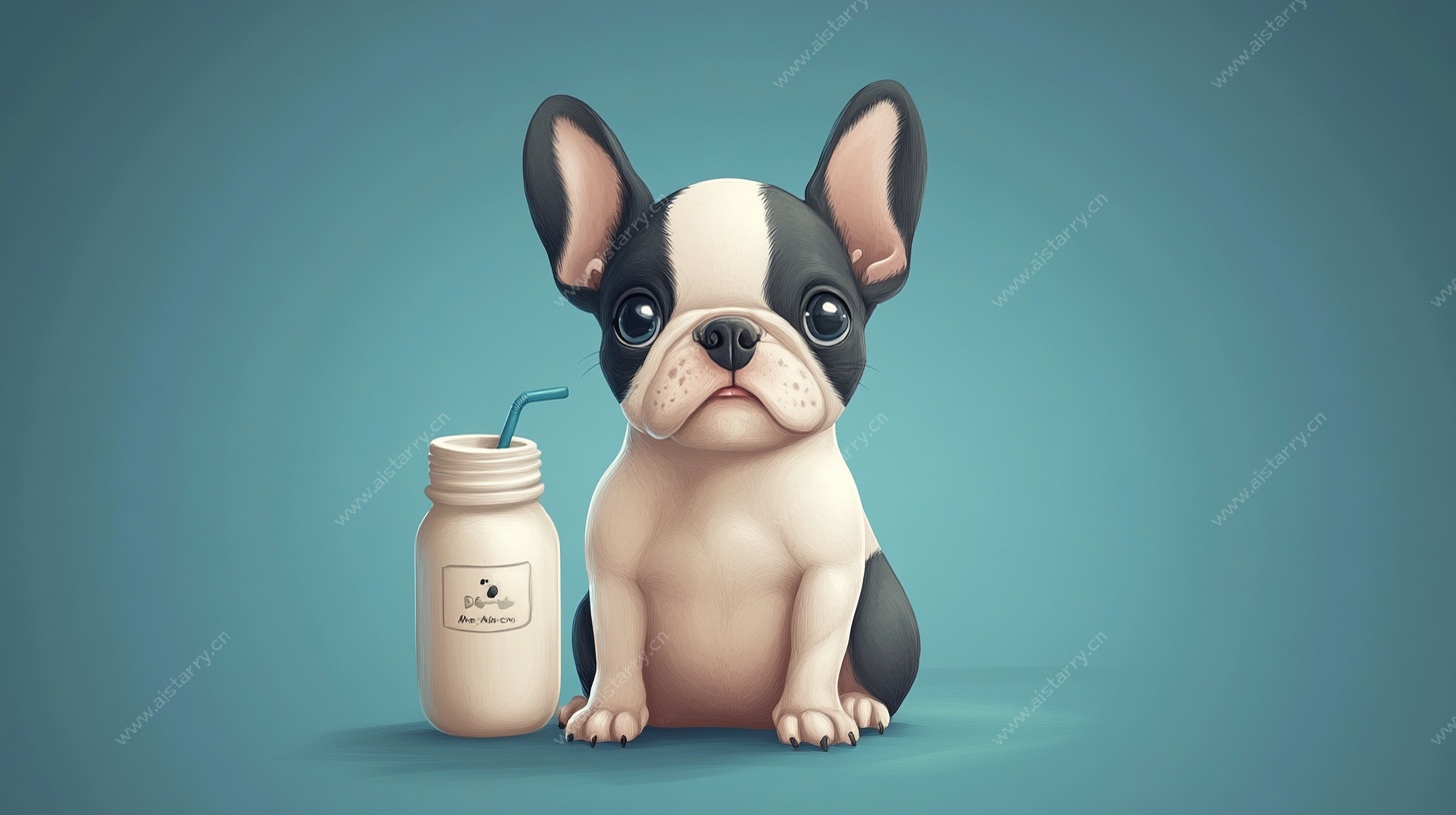 可爱法斗与饮品插画