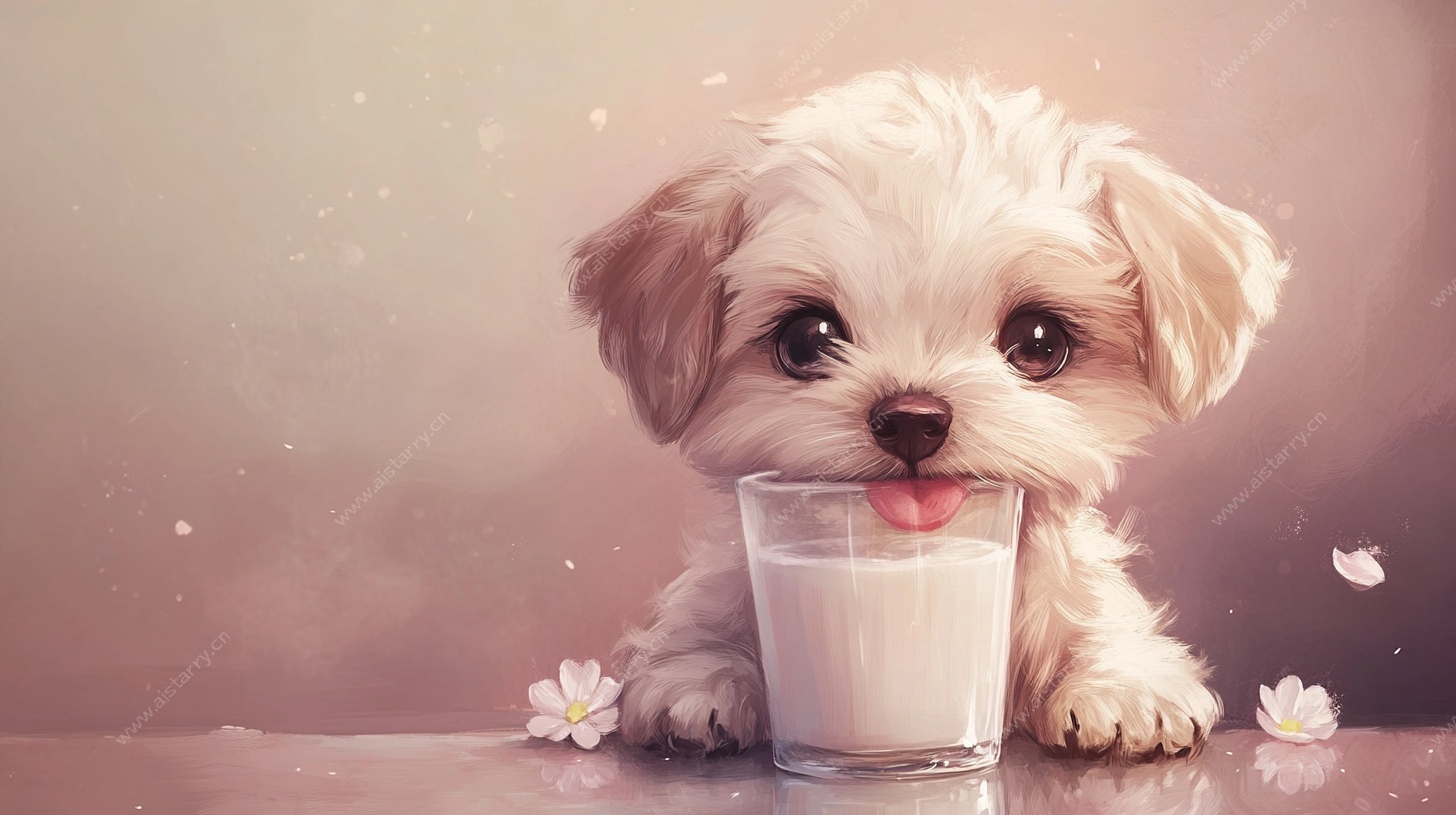 小狗喝牛奶的温馨瞬间