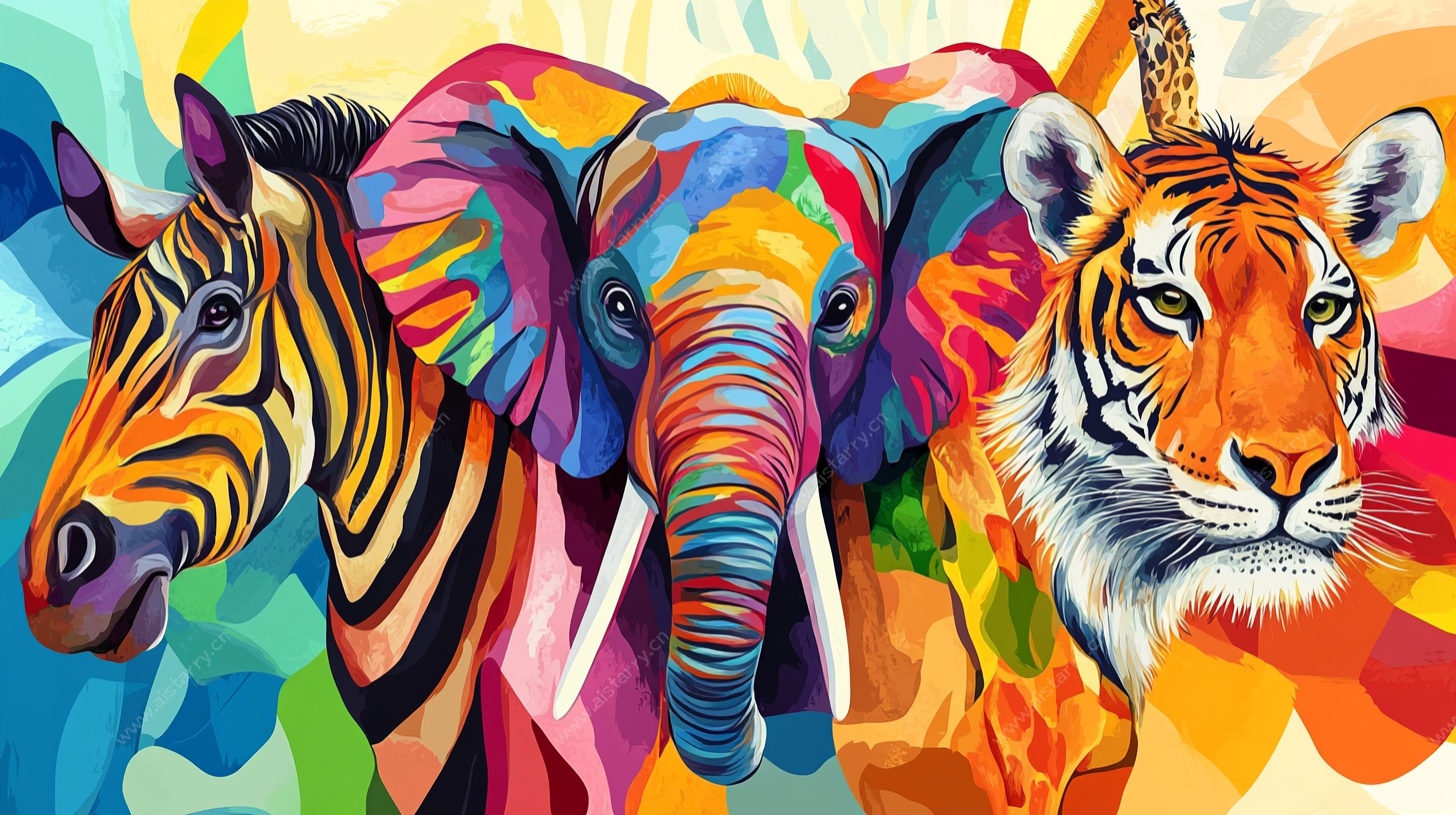 多彩野生动物插画