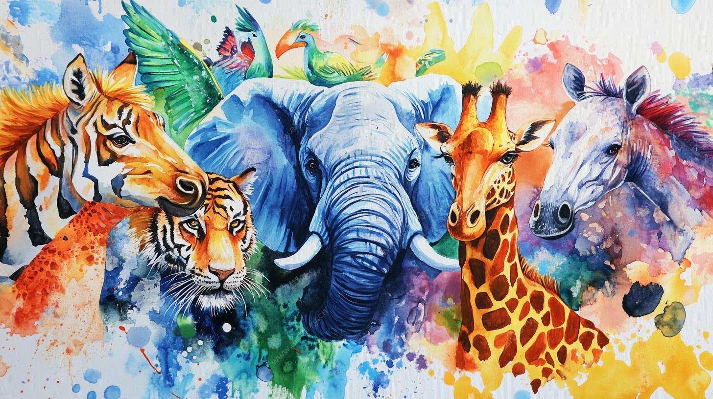 多彩动物水彩绘