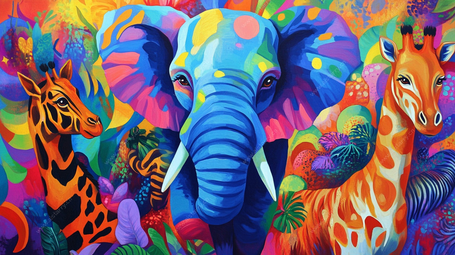 缤纷动物奇幻丛林绘景