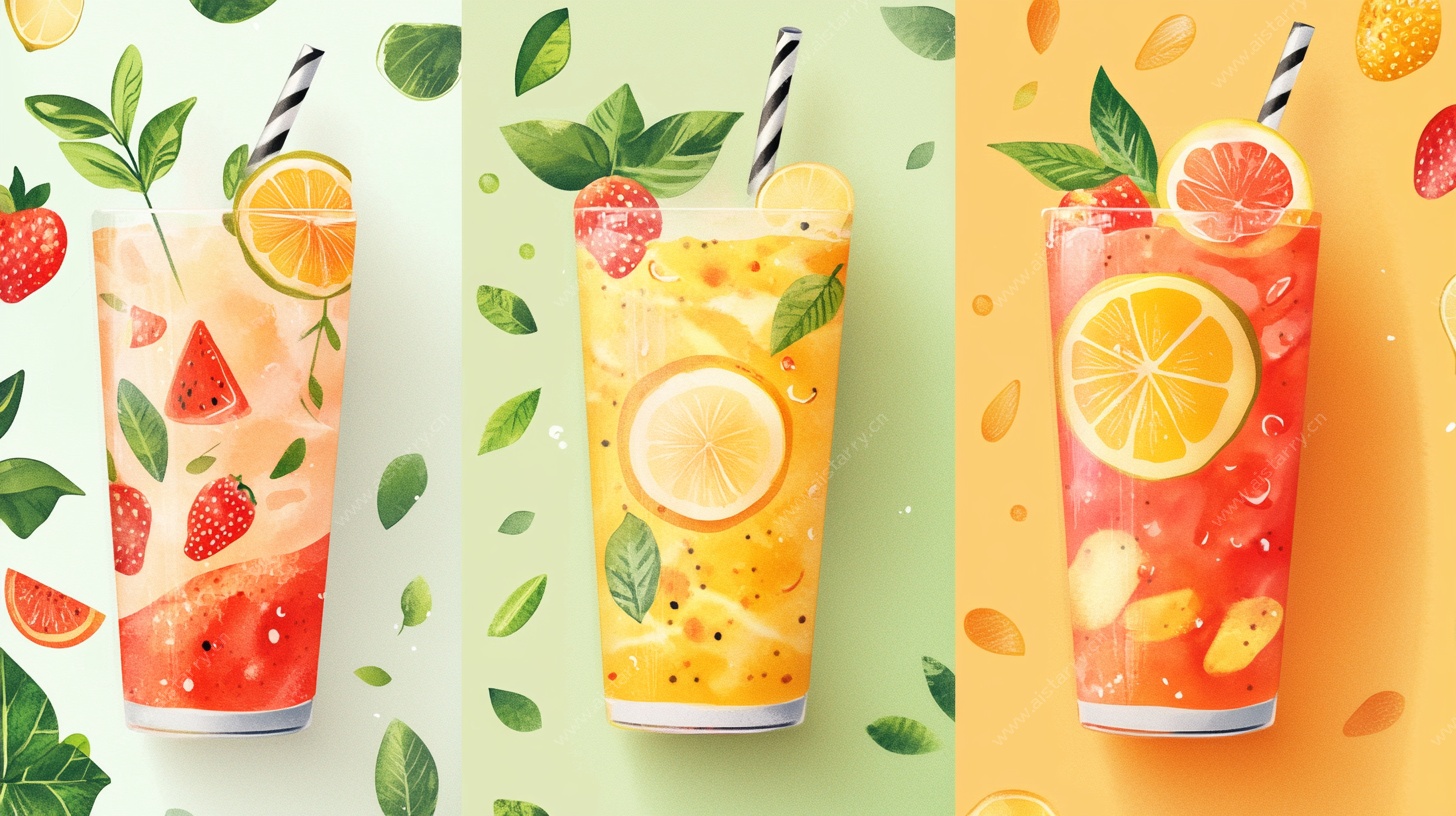 夏日缤纷水果特调饮品图