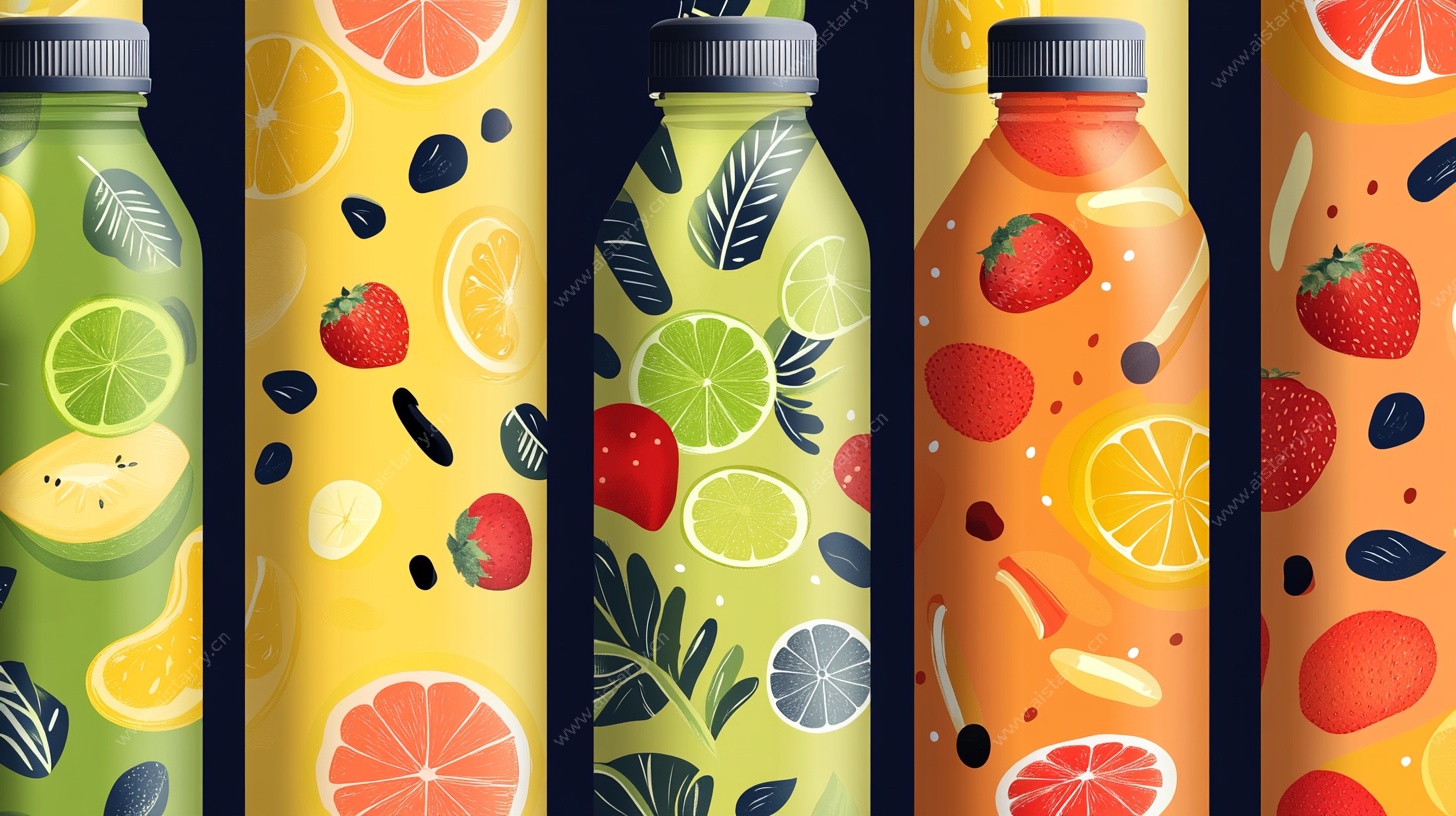 多彩水果图案饮料瓶插画