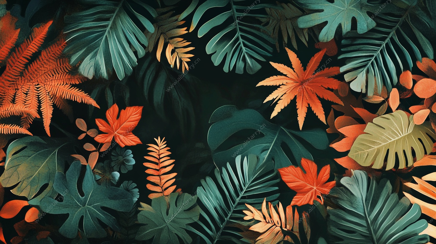 热带植物插画背景图