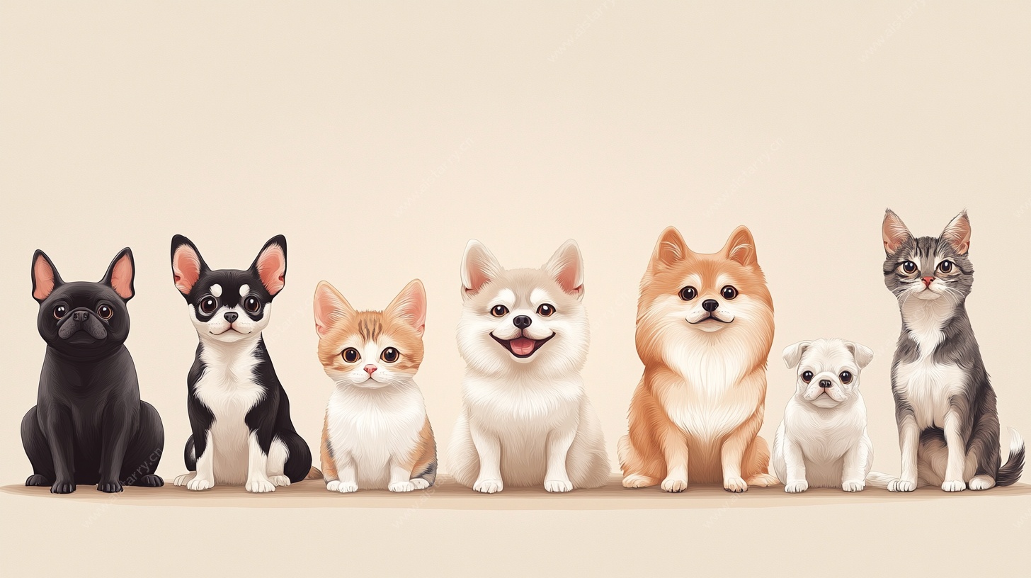 可爱猫狗排排站