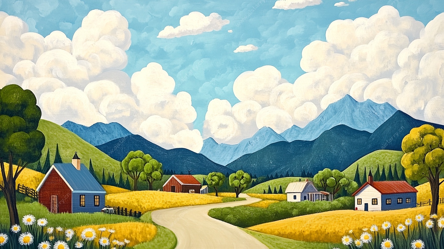 田园风光乡村美景插画