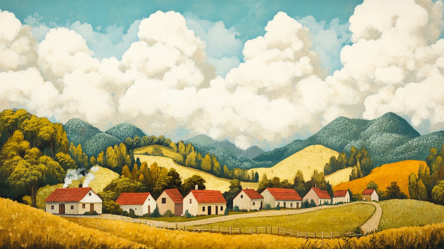 乡村田园风光油画风景