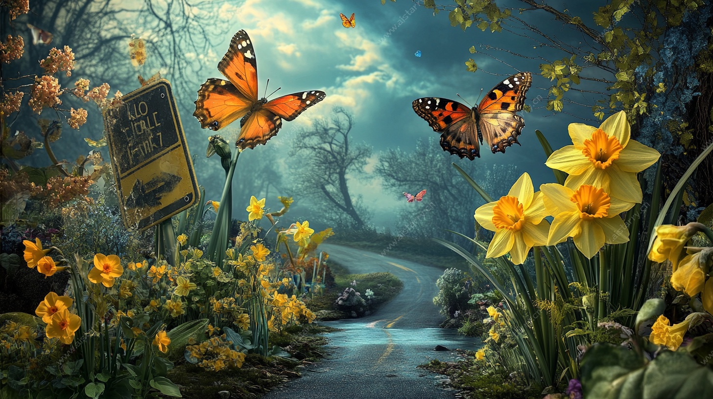 梦幻蝶舞花丛间小路