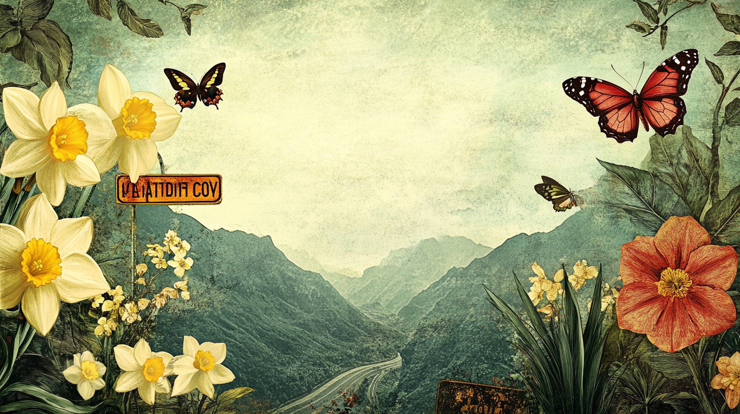 春日山野花卉蝴蝶图景