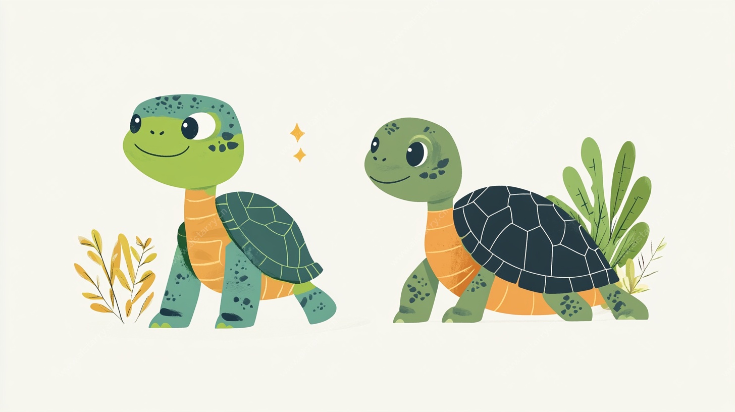 两只可爱小海龟插画