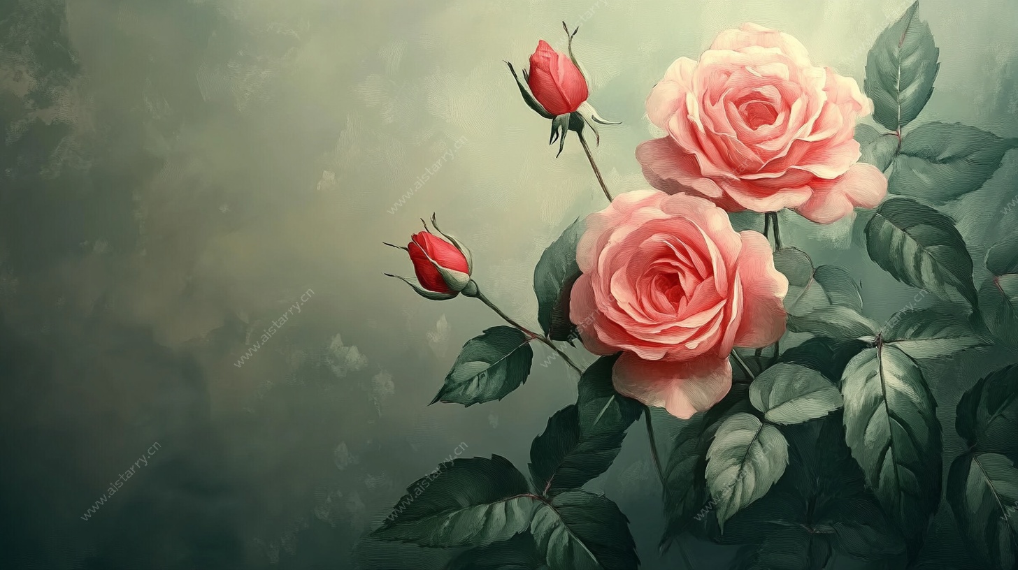 娇艳粉玫瑰绽放图