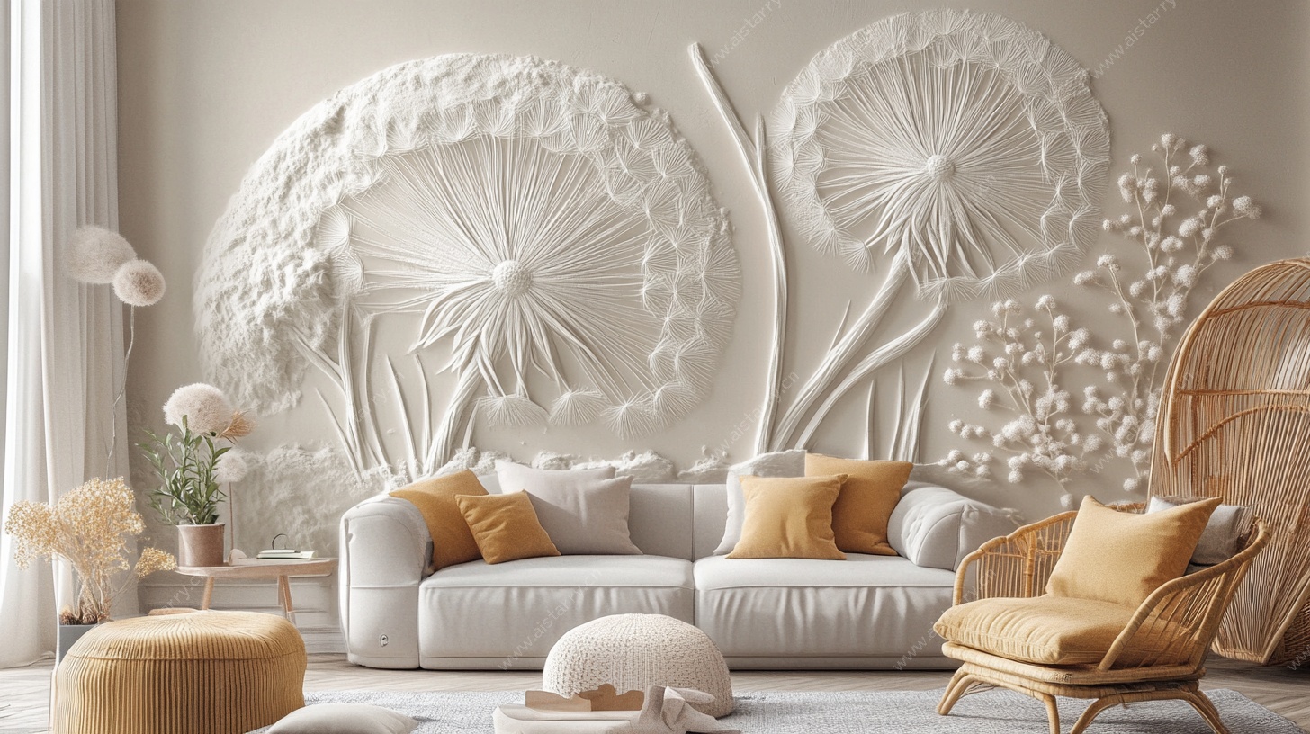 蒲公英浮雕客厅温馨场景