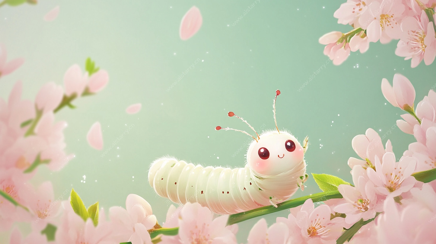 樱花丛中的可爱毛毛虫