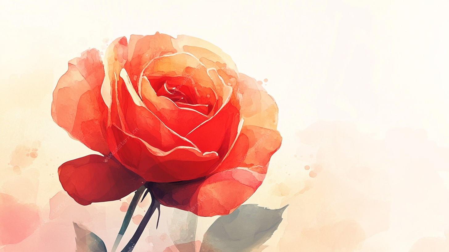 水彩绘红玫瑰