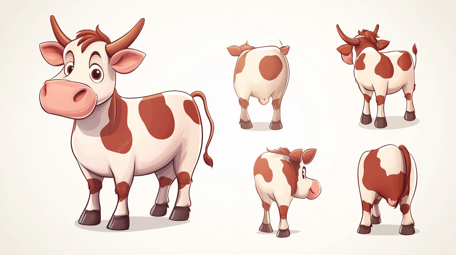 可爱奶牛多角度卡通形象