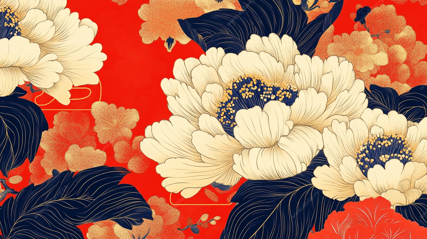 中式牡丹花卉图案背景