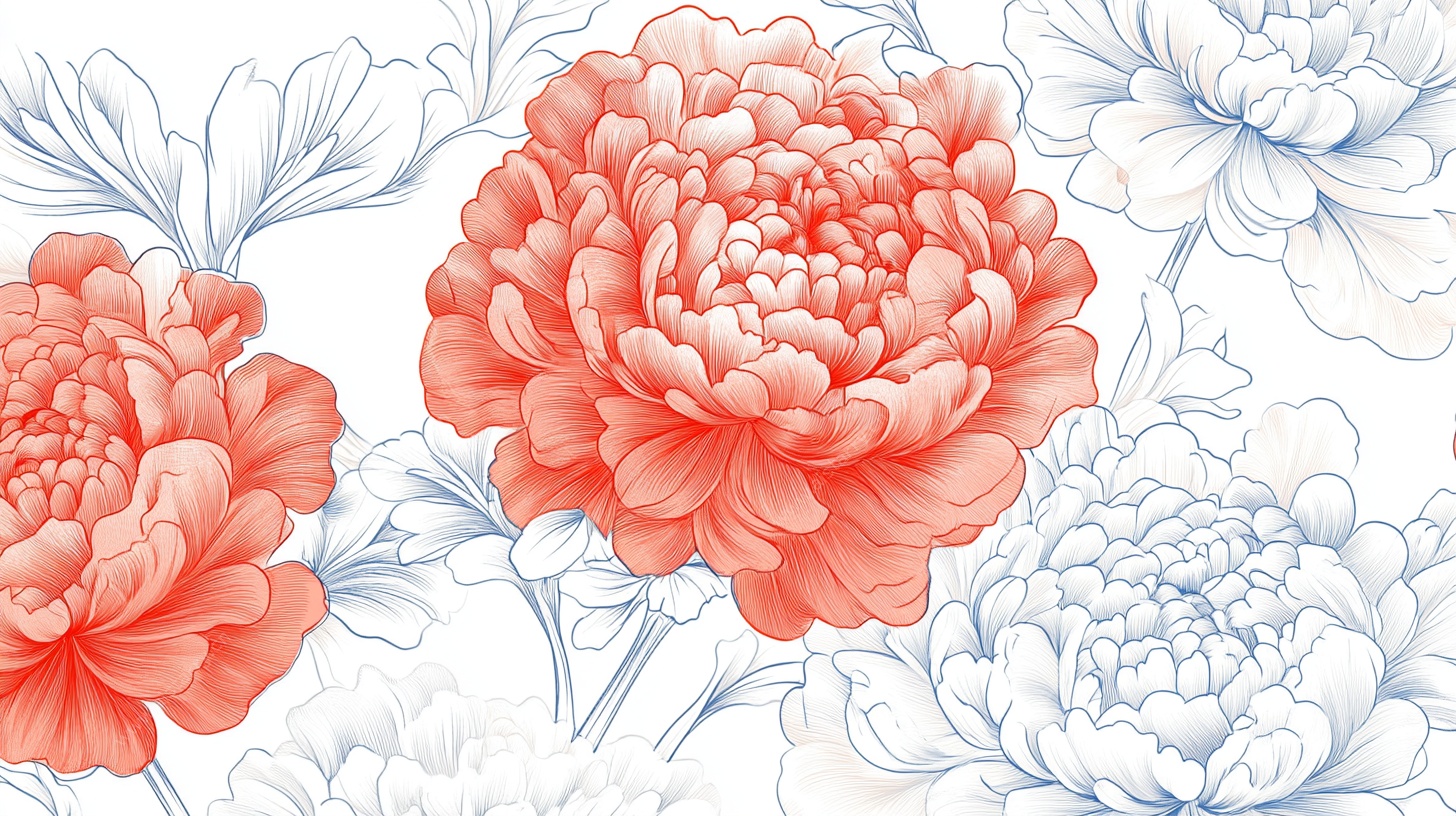 水墨风牡丹花卉图案