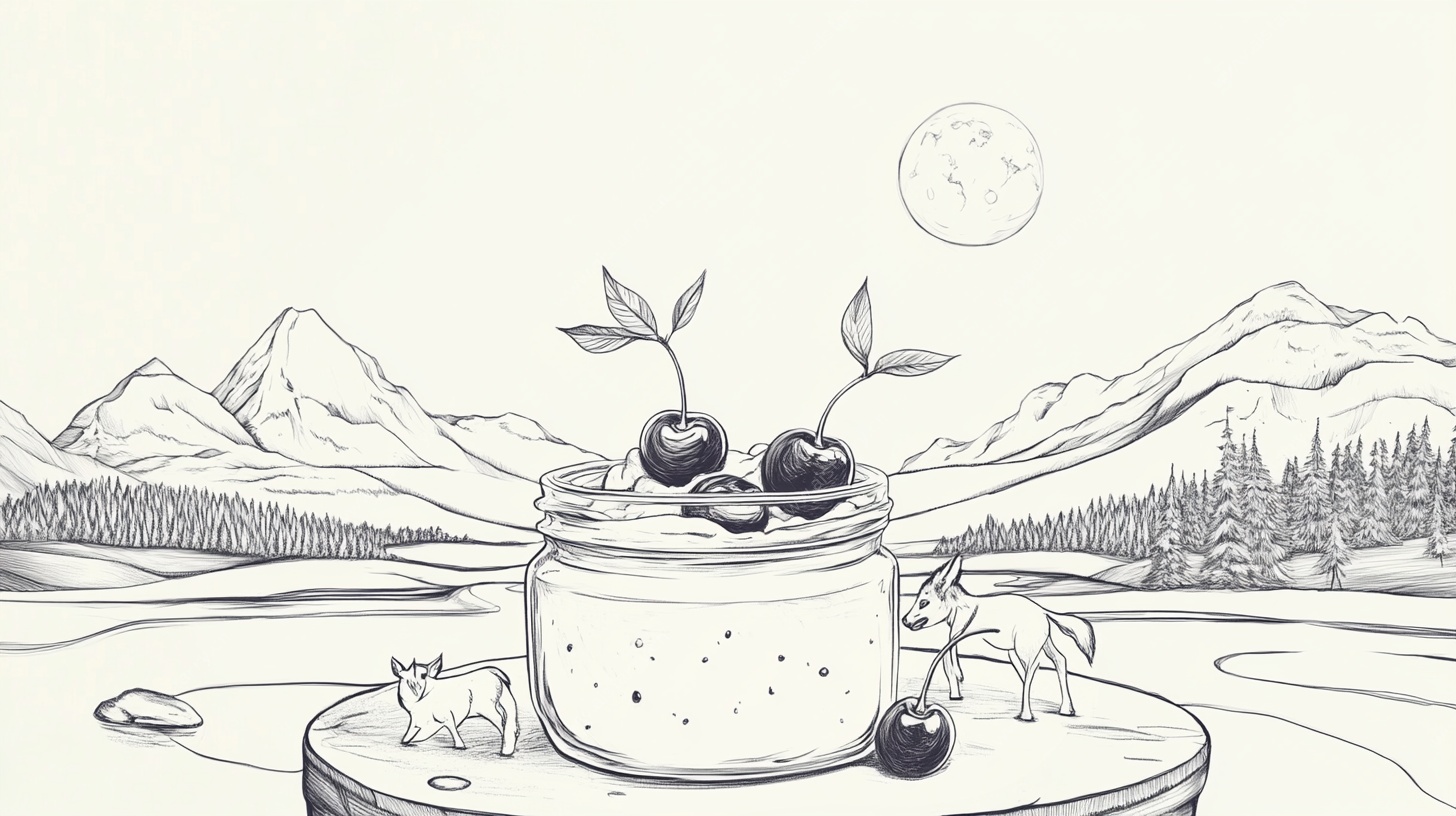 罐中樱桃的山野月光图景