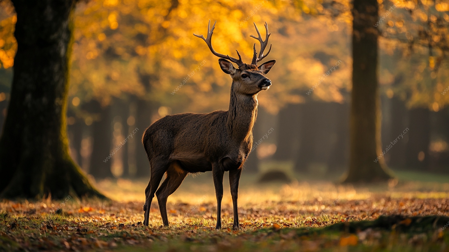 秋日森林中的雄鹿