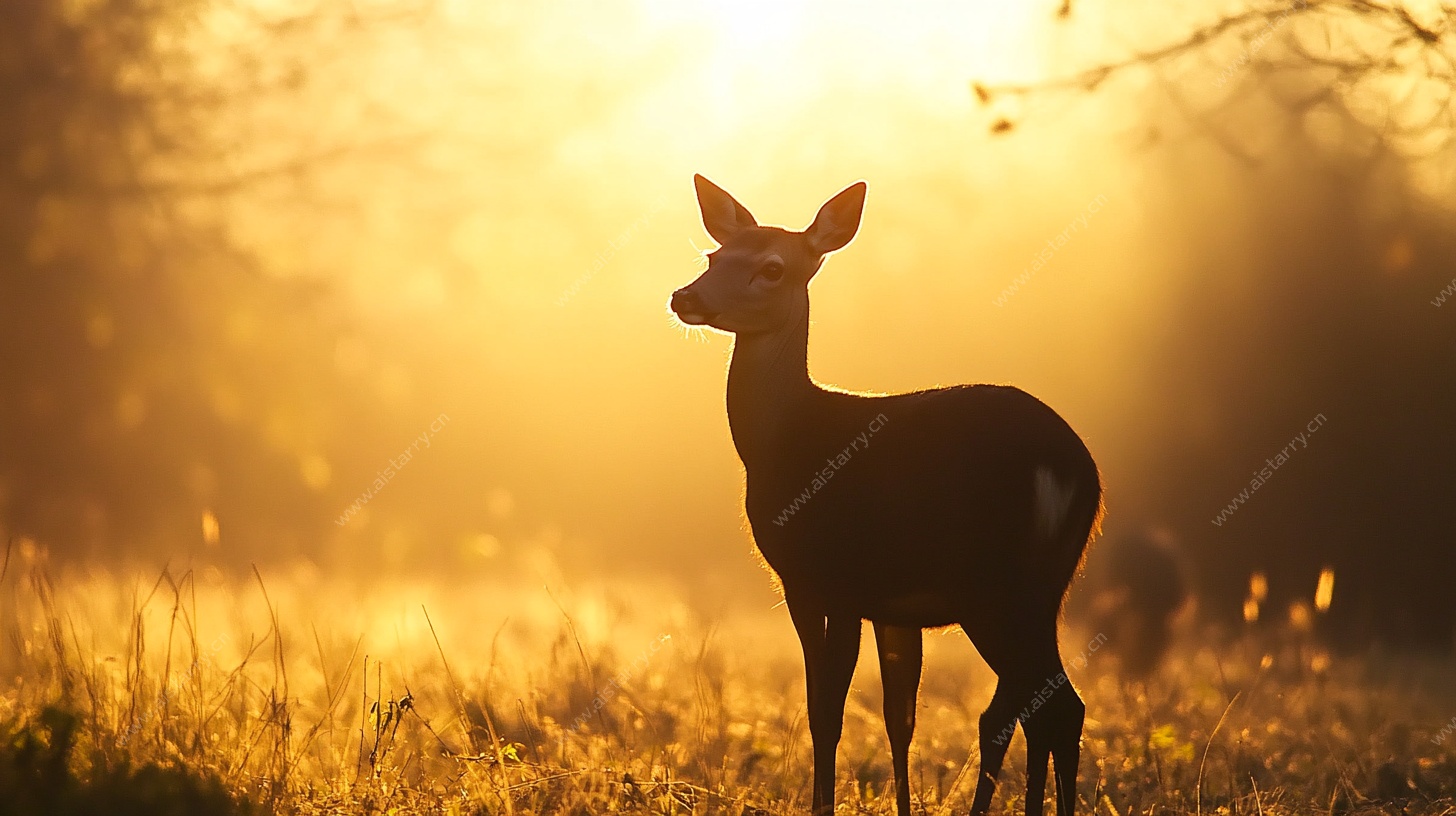 夕阳下的小鹿剪影