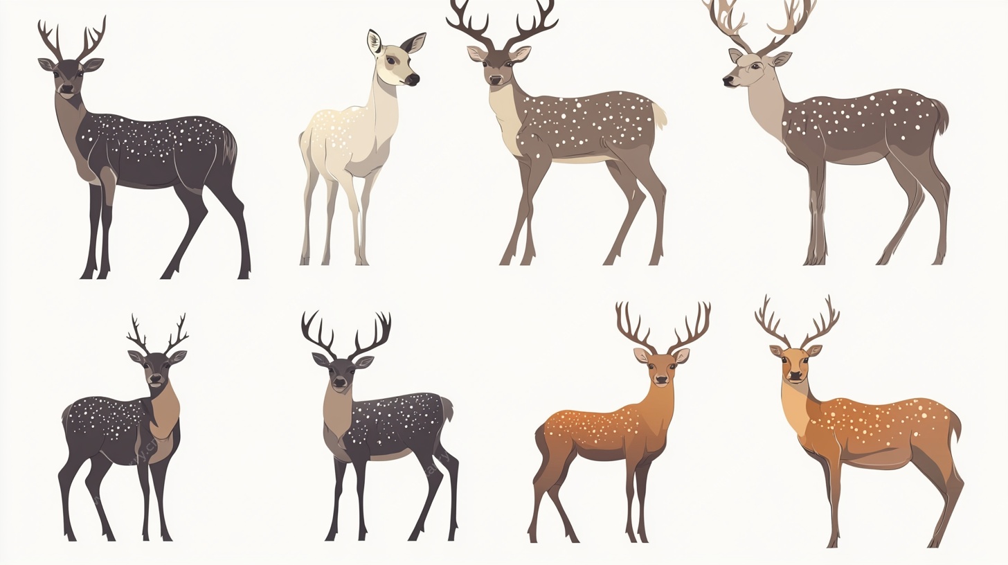 多样姿态的鹿群插画