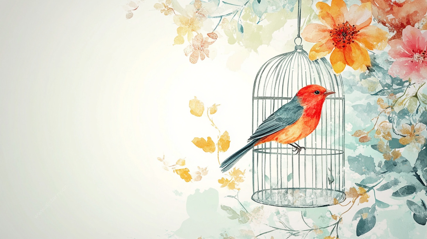 笼中鸟与繁花插画