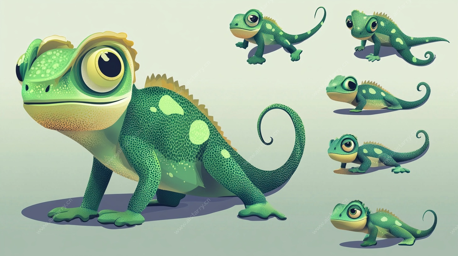 可爱变色龙多姿态插画