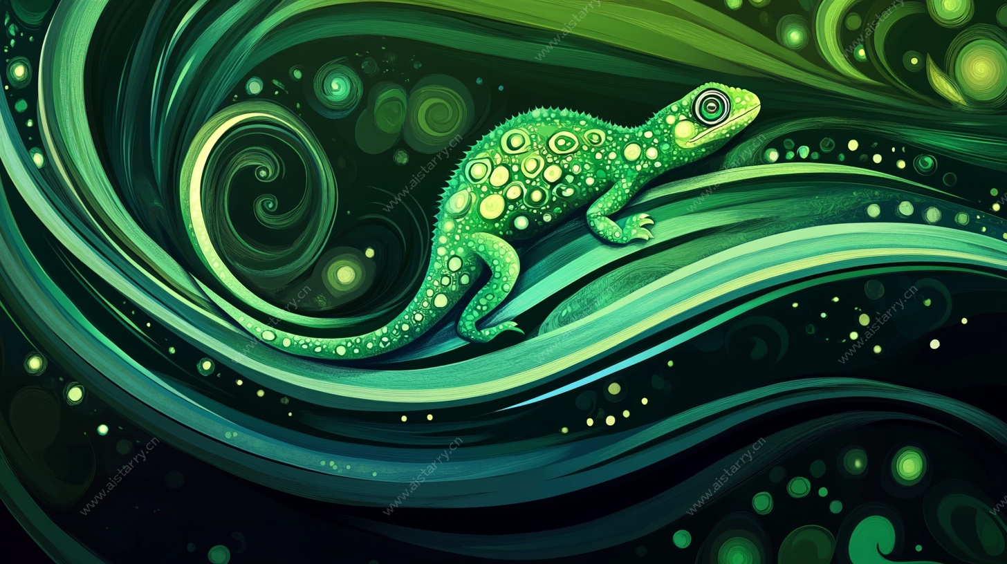 绿色梦幻变色龙插画