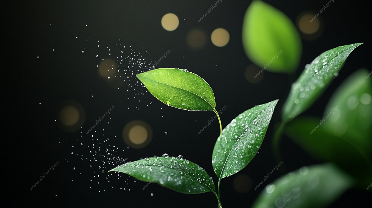 嫩绿新叶带露的生机画面