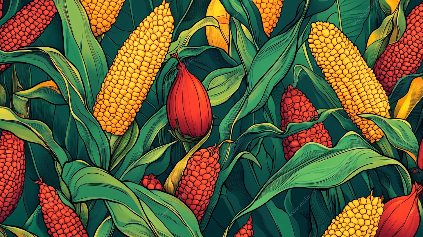 多彩玉米与谷物插画作品