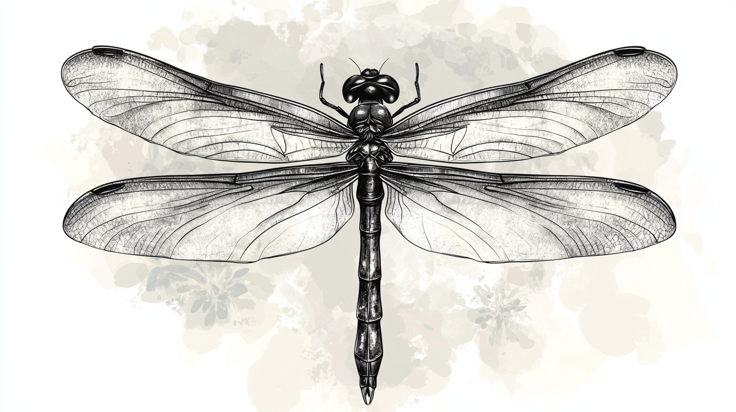 手绘水墨风蜻蜓插画