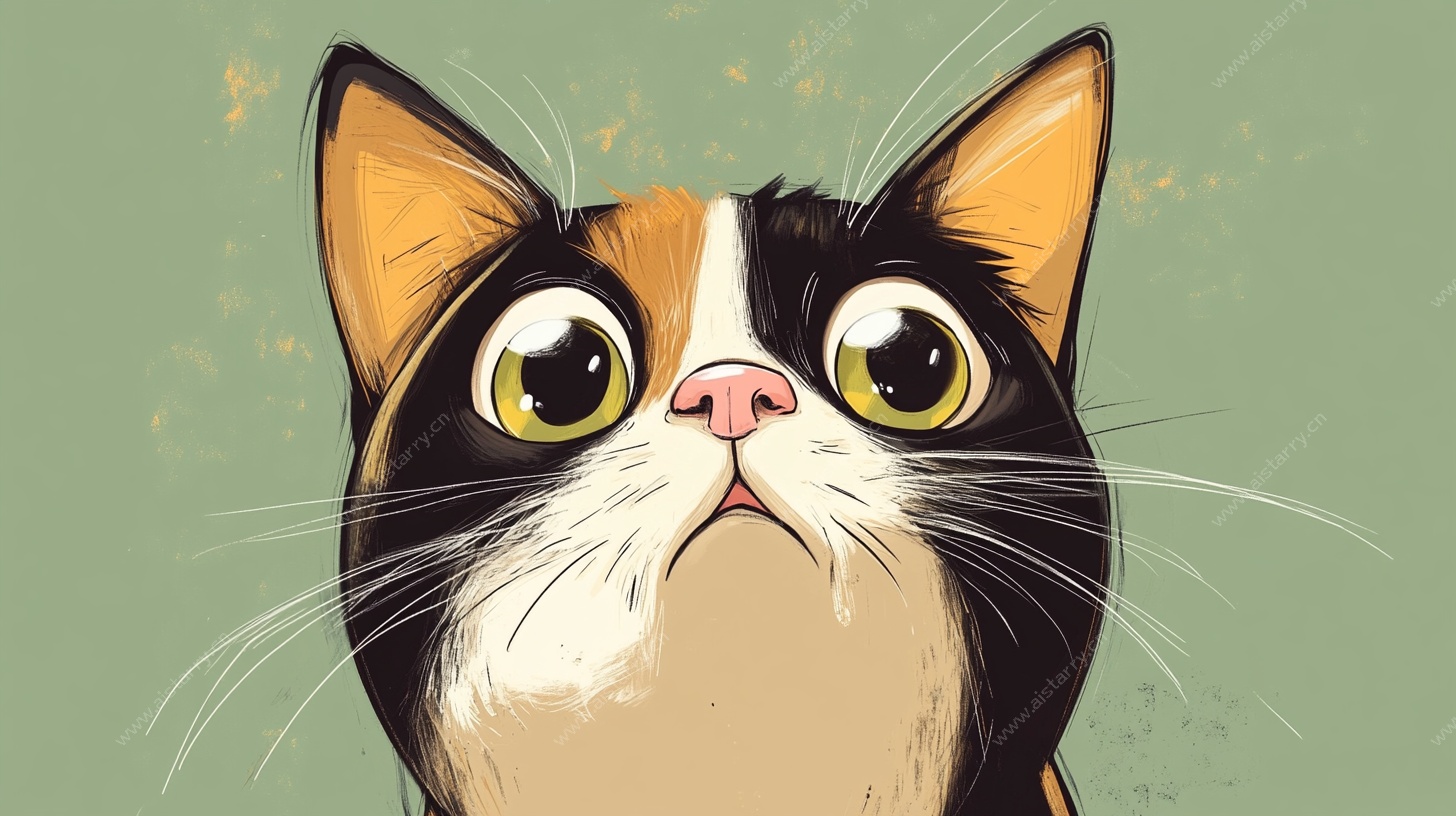 好奇三色猫插画