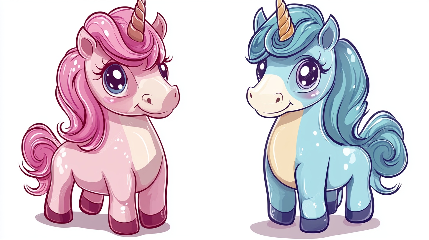 可爱双独角兽插画